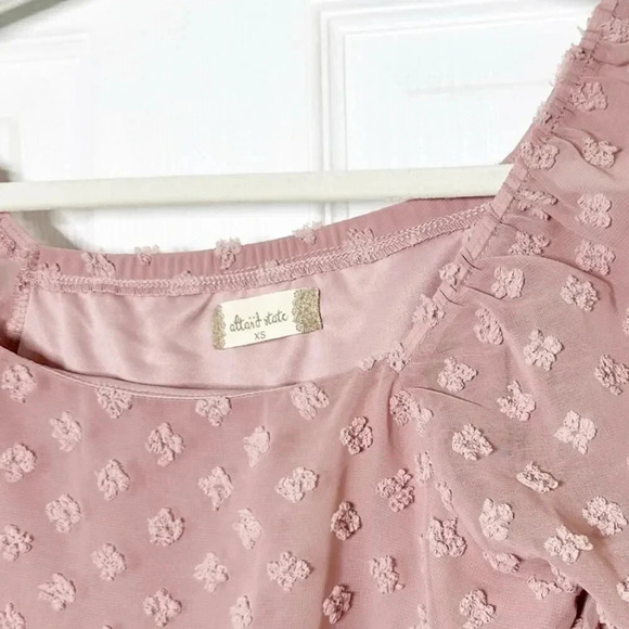 ALTAR'D STATE Size XS Crop Top Dusty Pink Long Sleeve Textured Floral Polka Dot - Picture 2 of 6